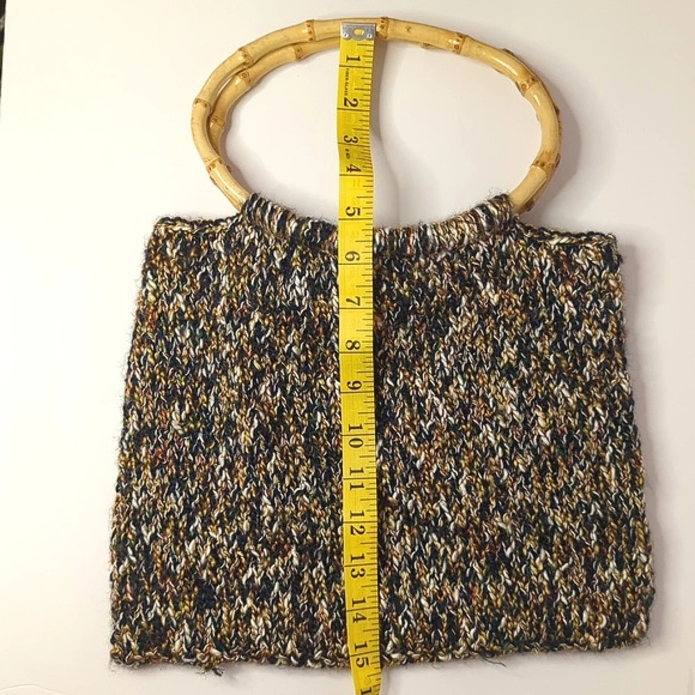 Chic Multicolor Knit Lined Bag with Bamboo Handles Multicolor Cottage Granny